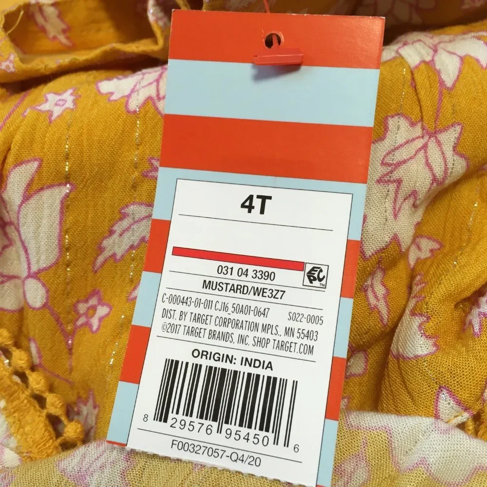NWT - Cat & Jack Mustard Colored floral dress - Size 4T